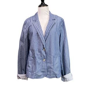 Caslon Blazer Light Weight Jacket Blue White Striped Two Button